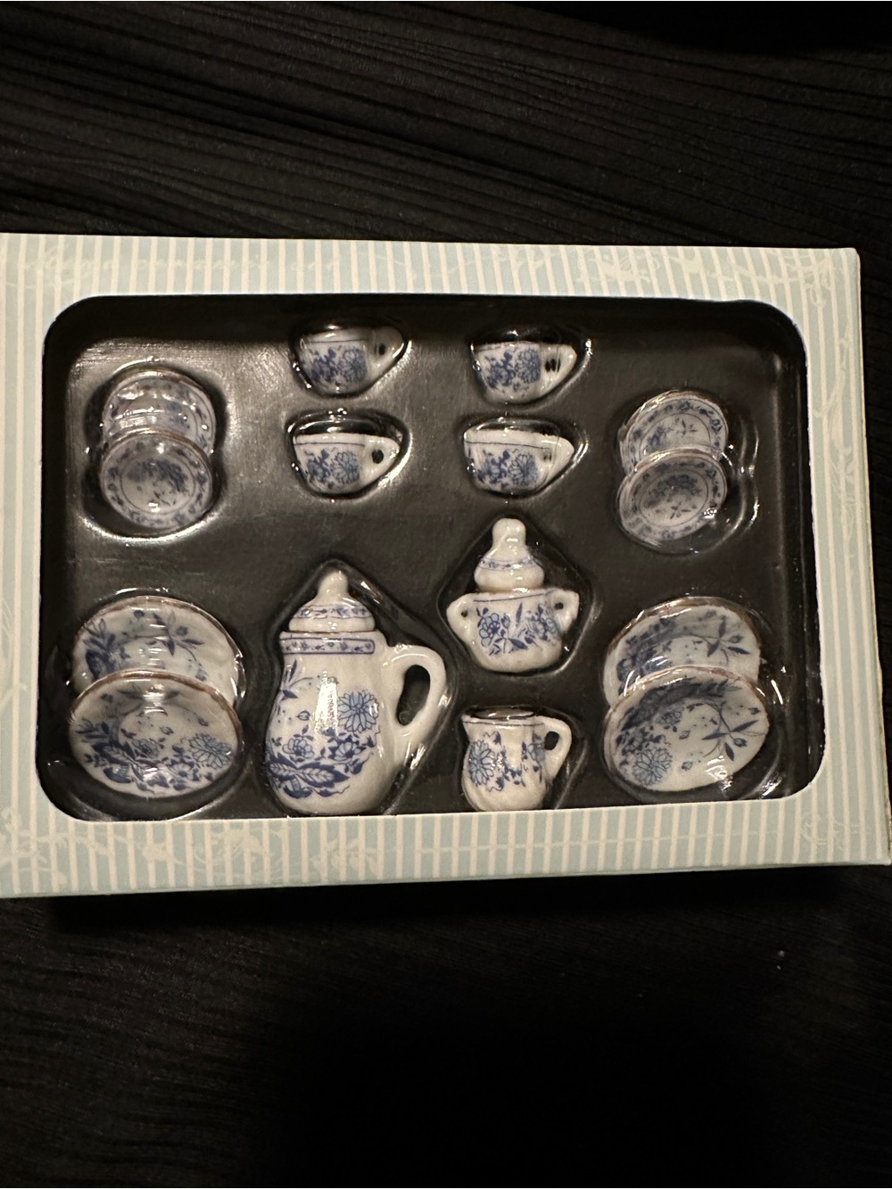 Blue & White Miniature Porcelain Tea Set - Floral Pattern